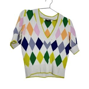 Kate Spade New York Spring Elbow-Sleeve Argyle Sweater